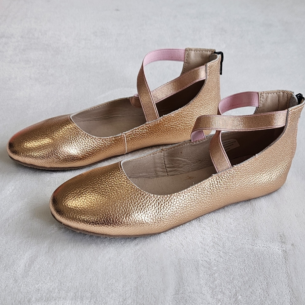 Mommy Monkey Feet size 38 Rose Gold Pink Straps Zip Back Ballet Flats